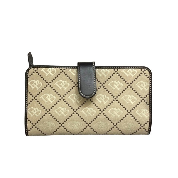 Dooney And Bourke Dark Brown Leather And Canvas Clutch Wallet